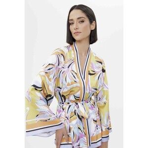 Zara Women’s Size XS Belted Satin Kimono Multicolored